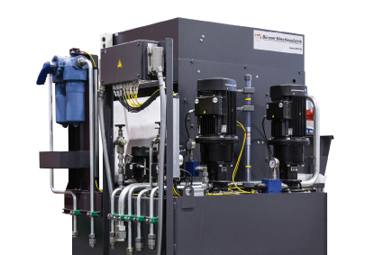Band filter system with high-pressure coolant pumps
